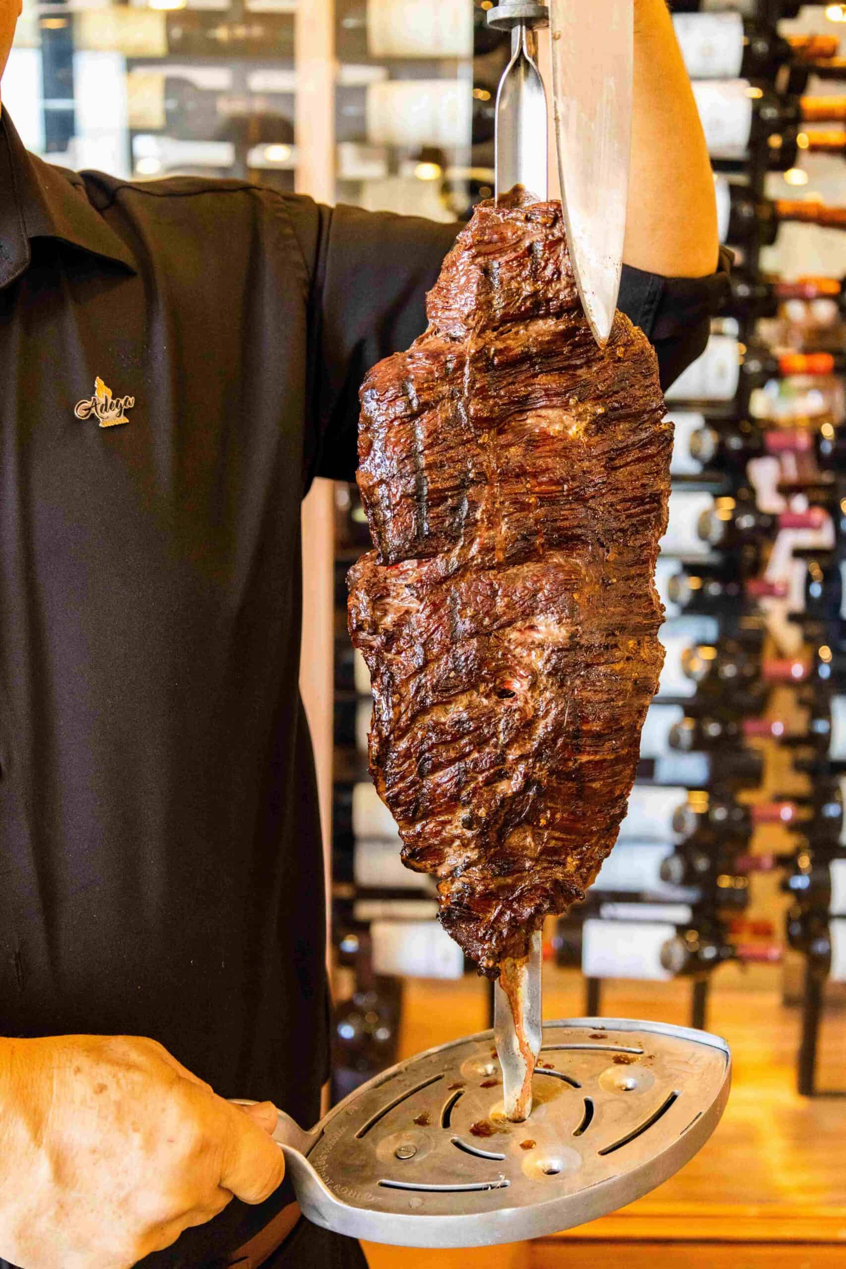 This image shows the Fraldinha at Adega Gaucha. This food item is the favourite Brazilian steak cut