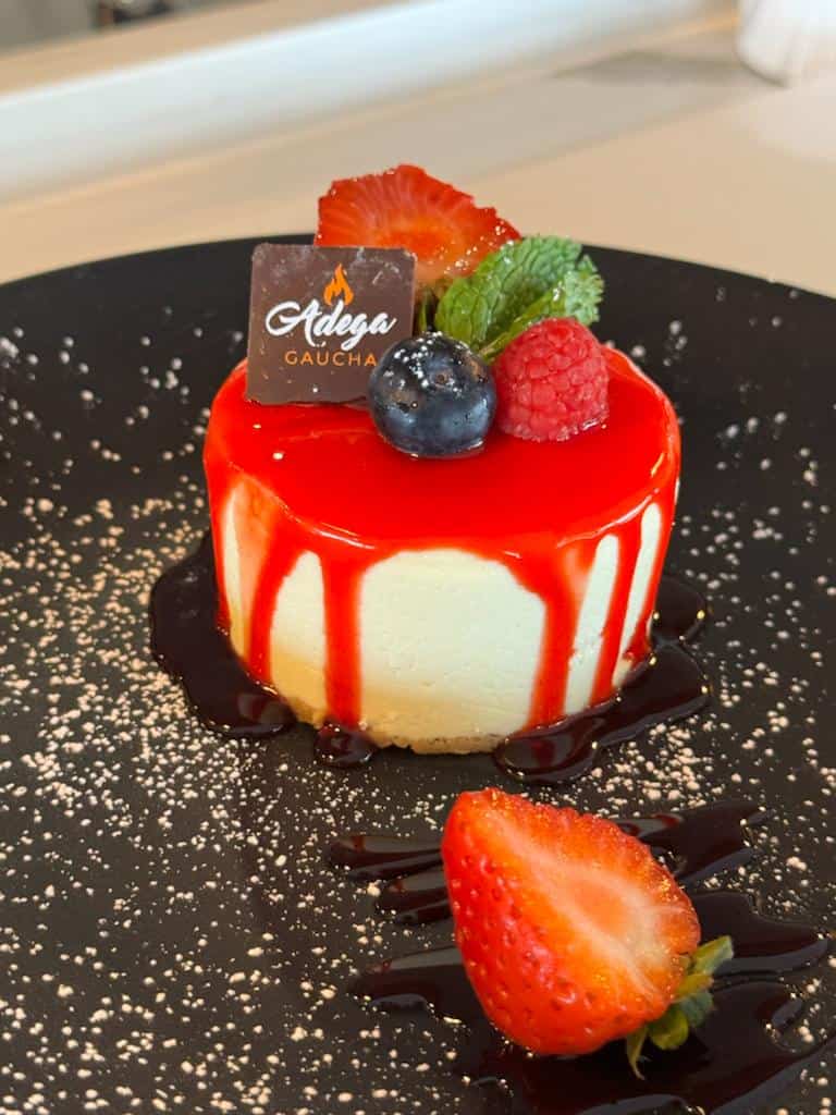 Cheesecake strawberry at Adega Gaucha.